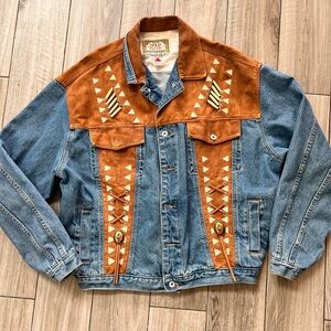 Vintage RiverGold Denim Leather Western Jacket Unisex Size L